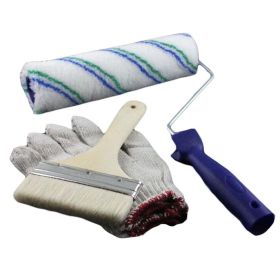 9 inch Latex Paint Roller Brush Wall Painting Brush Tool with 5 inch Flat Brush and 1 Pair Gloves