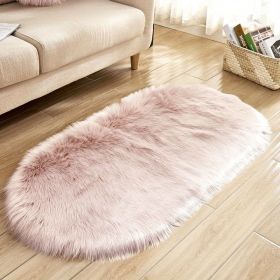 1pc Super Soft Area Rug, Plush Fluffy Faux Sheepskin Oval Floor Mat For Living Room Bedroom, Machine Washable Bedside Rugs (Color: Pink, size: 19.69*31.5inch)